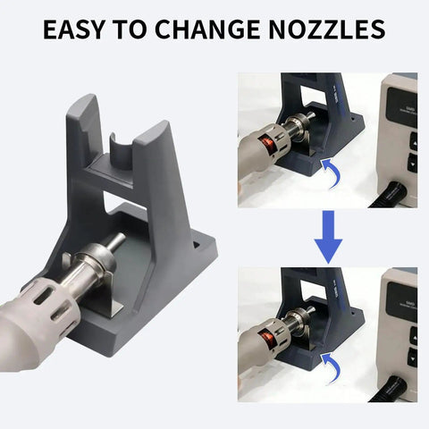 Hot Air Soldering Station With 1000W Power, ST862D Digital Rework Station showing easy nozzle change on holder