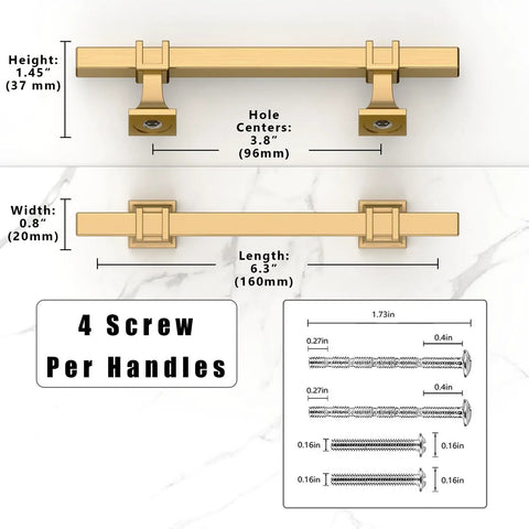 Champagne Bronze Cabinet Pulls Set Of 10 3.75 Inch Zinc Alloy Kitchen Cabinet Handles with screw measurements diagram