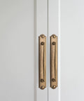 Antique Brass Zinc Alloy Cabinet Handle With Backplate 5 Inch Center To Center 128mm Hole Cabinet Pull Hardware installed on cabinets