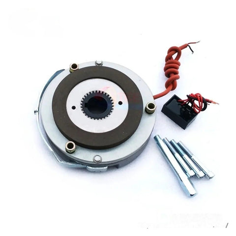 Power-off electromagnetic brake LDZ1-30 99V motor brake with metal housing, red wiring, and three mounting bolts.