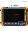 Five Inch CCTV Tester Monitor For Analog Cameras, HDMI And VGA Input, Six In One Debugging Tool dimensions shown on screen