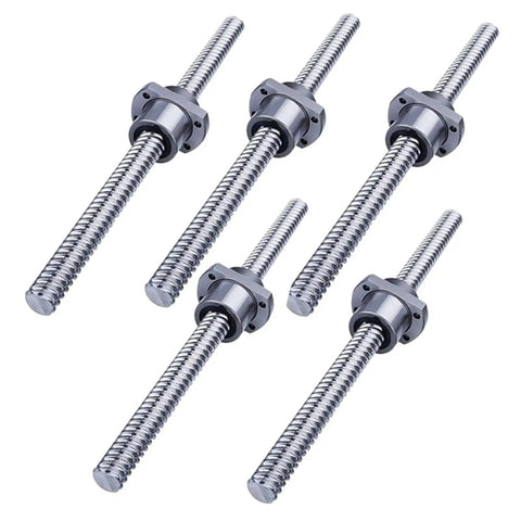Pro Grade 12mm Ball Screw Kit With 10mm Pitch For CNC Machines Level Ground RM1210 SFUR1210 showing five ball screws on white background
