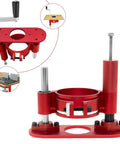Heavy Duty Router Table Insert Plate With Manual Crank Lift Kit For Woodworking Benches, red metal construction, adjustable height.