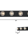 Four Light Vanity Light Fixture In Matte Black Low Profile Backplate Fits Tight Spaces Between Cabinets And Ceiling Vertical Or Horizontal Mount Easy Install With Included Hardware, 4.5" x 24" dimensions
