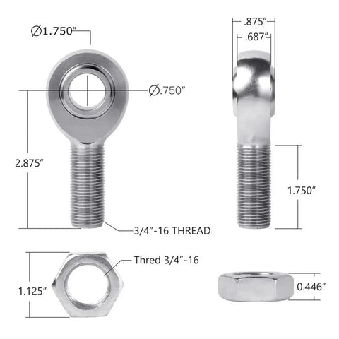 Super Heavy Duty 3/4 Inch Spherical Heim Joint Assembly With Dual Rod Ends and Precision End Fittings dimensions and details.