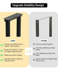 Comparison of heavy duty metal table legs vs. others, highlighting stable design with thick iron support and screw connections.