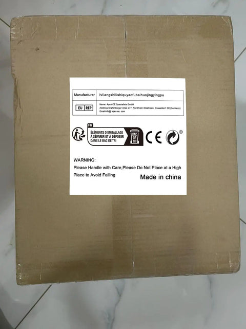 Plug And Play Automatic Granular And Powder Filling Machine Quantitative Dispenser boxed for shipping with warning label and manufacturer info.