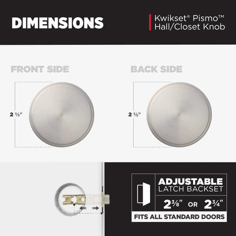Pismo Interior Passage Door Knob For Closet And Hallway Doors Non Locking Satin Nickel With Microban Protection front and back view