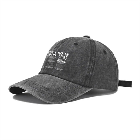Funny RV Caravan Lover Travel Cap Lightweight Soft Cotton Baseball Hat Trucker Style Black with white text, adjustable strap