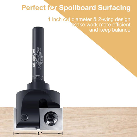 CNC Spoilboard Surfacing Router Bit With One Inch Cutting Diameter And Quarter Inch Shank Carbide Insert Two Wing Planer Bit