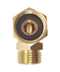 Brass Three Quarter Inch GHT Female To Three Quarter Inch NPT Male Elbow Hose Connector With 360 Degree Swivel For No Kink Garden Hose Setup Durable Fittings Easy Leak Free Attachment, front view