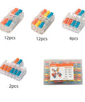 Variety of lever wire connectors kit, tool-free quick push-in splice connectors for lighting fixtures, 30-pack with mixed types.