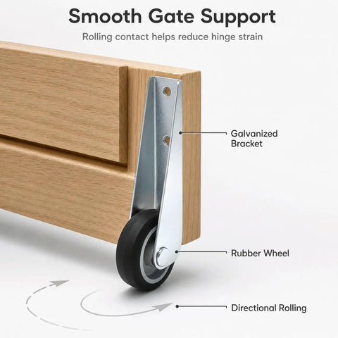 Heavy Duty Gate Caster Wheels With Rubber Pulley Track Rollers For Sinking Wood Fences And Garden Doors Galvanized Steel Bracket close-up with rubber wheel