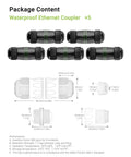 Five Waterproof RJ45 Coupler For Outdoor Ethernet Cables Cat6 Cat5e Cat5 IP68 Shielded Female To Female Gold Plated Connector