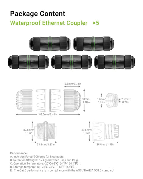 Five Waterproof RJ45 Coupler For Outdoor Ethernet Cables Cat6 Cat5e Cat5 IP68 Shielded Female To Female Gold Plated Connector