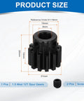 Mod 1.5 12T Pinion Gear 8mm Bore For RC Cars And DIY Motors, 1045 Steel Hardened Black Finish, 20 Degree Pressure Angle, Fits Spur Rack And RC Models, Perfect For Custom Builds And Power Upgrades. shown with 8mm bore and 21mm size