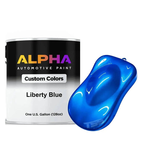 Pro Shop Quality Auto Basecoat Midcoat Paint Gallon Ready To Spray With Medium Reducer For A Clean Laydown And Effortless Rolling On Great For Car Guys And Home Mechanics, Liberty Blue shade with one gallon paint can.