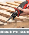 Top Shelf 20 Volt Compact Reciprocating Saw Kit With 2.0 Ah Pwrcore Lithium Battery And Rapid Charger Boss Level Cuts through wood pallets.