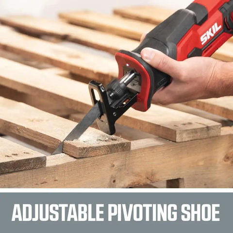 Top Shelf 20 Volt Compact Reciprocating Saw Kit With 2.0 Ah Pwrcore Lithium Battery And Rapid Charger Boss Level Cuts through wood pallets.