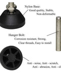Top Shelf Swivel Leveling Feet For Furniture With M8 Thread Screws No Fuss Setup Heavy Duty Adjustable Base Leg Kit, nylon base and hanger bolt details.