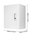 Front view of Beefy Heavy Duty Outdoor Electrical Box With Lock And Keys Rugged Fiberglass Reinforced Polyester And Steel Construction 12x10x6 Inch Weatherproof Junction Box For Industrial Mall And Residential Use.