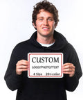 Person holding Custom 3x12 Inch Metal Sign Personalize With Your Text Or Photo For Office Home Bar Indoor Outdoor Decor Durable Steel Sign With Color And Font Options Your Message Your Style.