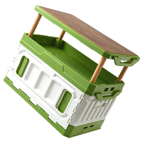 Kickass Foldable Stackable Storage Bin With Wood Lid And Massive 95 Liter Capacity Hella Tough Pp Plastic Gear Crate For Camping Tailgates And Campout Adventures Portable Trail Ready Stash