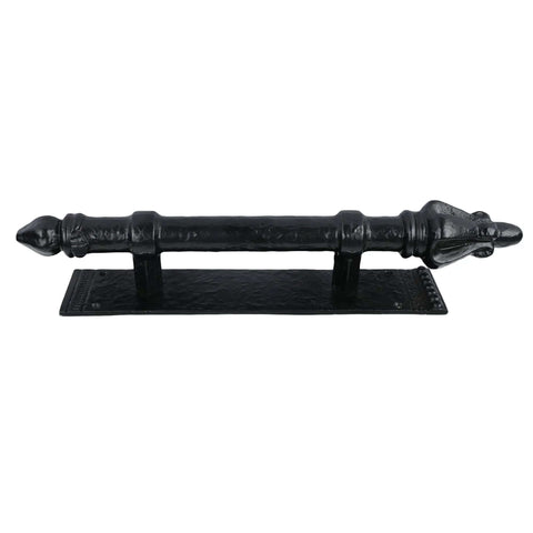12 Inch Iron Barn Door Pull Handle With Plate, Heavy Duty Antique Black Powder Coat, Weatherproof And Rust Resistant