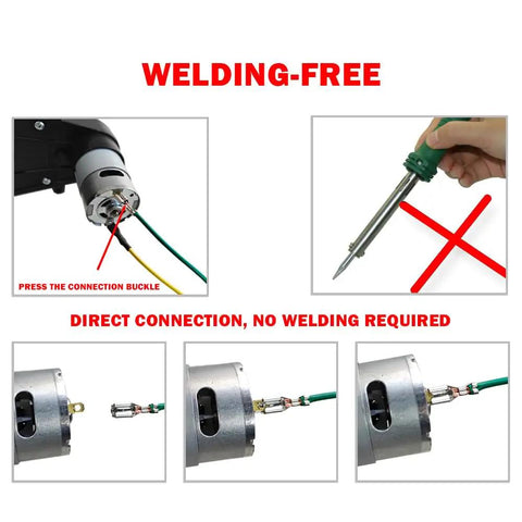 Pair Of 24V RS555 12000 RPM Electric Drive Motors For Ride On Toys Upgrade showing easy connection, no welding required diagram