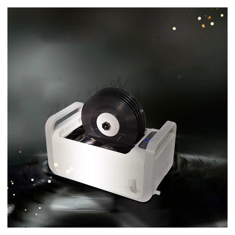Top Shelf Ultrasonic Record Wash Machine With Waterproof Tank For Seven To Twelve Inch Vinyl in use cleaning records.