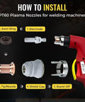 How to install PT60 plasma nozzles with swirl ring, electrode, tip, shield cap, and stand off from 23Pcs Plasma Cutter Torch Consumables Set Replacement Parts For PT60 IPT60 PT40 IPT40 Electrodes And Nozzles 1.0mm 0.039in Includes Stand Off Shield Cap Swirl Ring For Cutting Equipment And Welding Machines