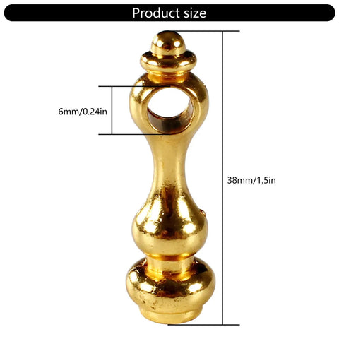 Gold metal spindle from Sturdy Metal Spindles and Glass Railing Post Bolts Set for Cabinets and Furniture Projects Easy Install with Durable Connectors and Screws 8 Piece Hardware Kit, showing dimensions of 6mm and 38mm.