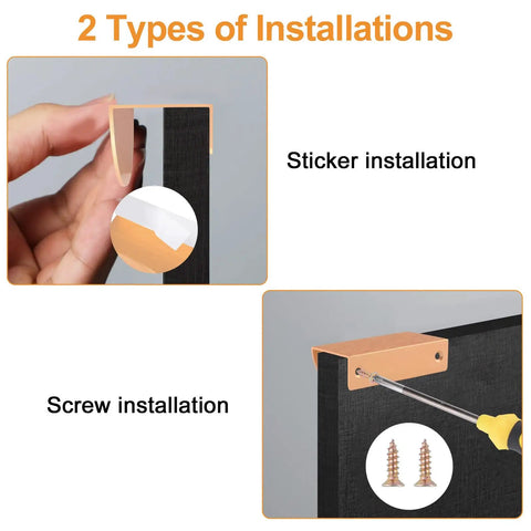 2 Pack Finger Edge Pull Self Stick Cabinet Drawer Pulls Aluminum Alloy Semi Circle Double Hole Handle installation options