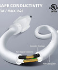 Cross-section of 6 Ft Outdoor Extension Cord With 16 3 SJTW White Vinyl Jacket 3 Prong Grounded Plug Weatherproof Water Resistant