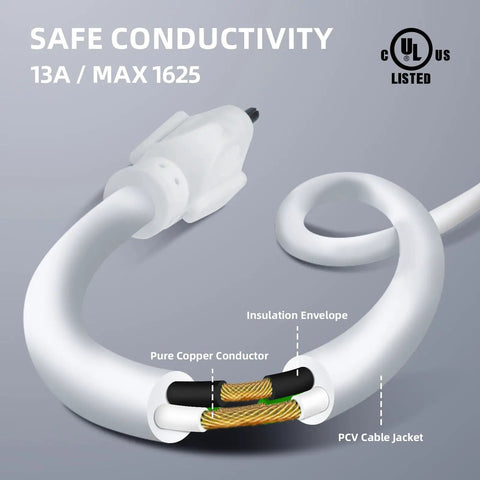 Diagram of 100 Ft Outdoor Extension Cord 16/3 SJTW White Electrical Cable showing copper conductor and insulation layers.
