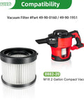 Three Pack HEPA Filter Kit For M18 Compact Vacuum 0882-20 Replacement 49-90-0160 49-90-1951 with vacuum and filter display