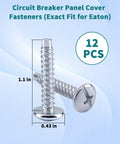 Heavy Duty Twelve Pack Zinc Plated Load Center Cover Screws Built Tough For Reliable Eaton Qo Homeline Murray Electrical Panel Replacement Hardware And Durable Construction For Weekend Warrior Projects, showing two screws with dimensions.