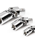 Go-To Universal Joint Set, 3-piece with 1/4, 3/8, and 1/2 inch drives, chrome plated, corrosion resistant, angled fastener pivot