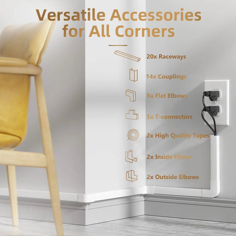 Cable Hider For Walls 315 Inch Long Cord Covers For 2 To 3 Wires On Wall TV Cords Paintable accessories displayed near outlet