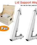 Heavy Duty Lid Support Hinges With Soft Close Gas Struts For Cabinets shown with open wooden chest