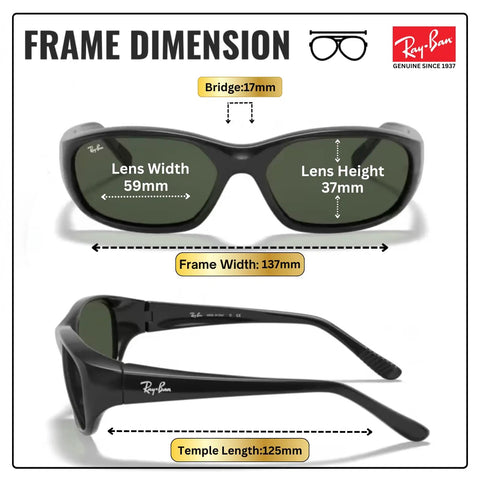 RB2016 Rectangle Sunglasses Dope Non Polarized Lenses With G Fifteen Green Lens For Men And Women frame dimensions diagram