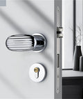 Quiet Zinc Alloy Gold Room Door Lock For Indoor Bedroom And Home Security Low Key Split Doorknob Hardware shown in modern interior