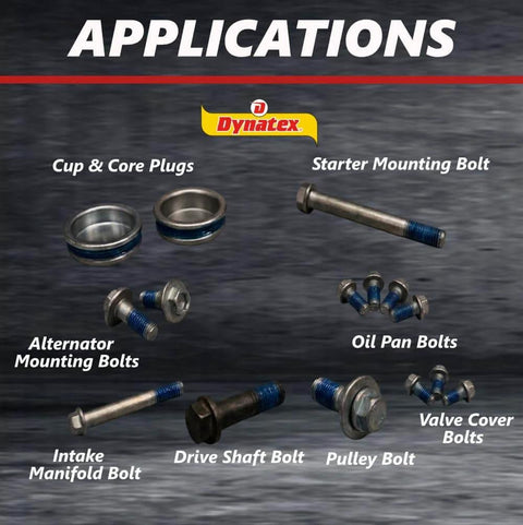 Applications for Blue Medium Strength Threadlocker Gel, 35Ml Pump Bottle, including cup and core plugs, starter mounts