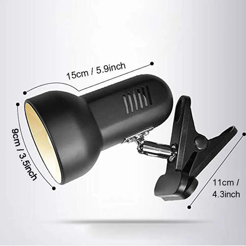 Clip On LED Desk Lamp With 5W Power, 360 Degree Rotatable Head, Ultra Bright Work Bench Light with size measurements shown