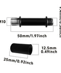 Top Tier Four Pack Black Lamp Stem Extension Kit Two Inch Straight Pipe Rods With Solid Couplings M10 Double Threaded Hardware, dimensions shown.