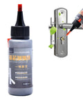 Dry Graphite Lubricant Powder For Locks And Keys 50ml Pro Grade Long Lasting No Dust Lube with needle tube in use on a door lock.