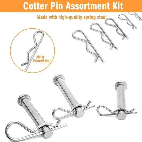 Heavy Duty Cotter Pins Kit With Alloy Steel R Clip Set 52 Pieces Six Sizes For Trailers Trucks Lawn Mowers