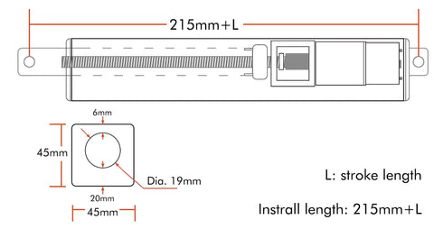 Diagram of 12V DC Linear Actuator 30 Inch Stroke With Mounting Brackets, dimensions and specs shown for installation measurements.