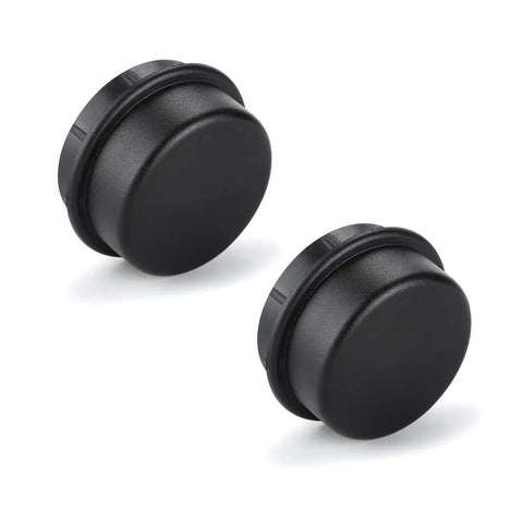 Two black dust covers from the 2 Pack Front Wheel Hub Assembly For Club Car DS And Precedent Golf Carts 2003 And Up Includes Bearings Races