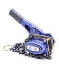 Heavy Duty 1 Ton Manual Chain Hoist With Pulling Wrench And Hand Lifting Hook For Easy Portable Inverted Tightening Up To 3 Meter Length, close-up of blue ergonomic handle and hook.